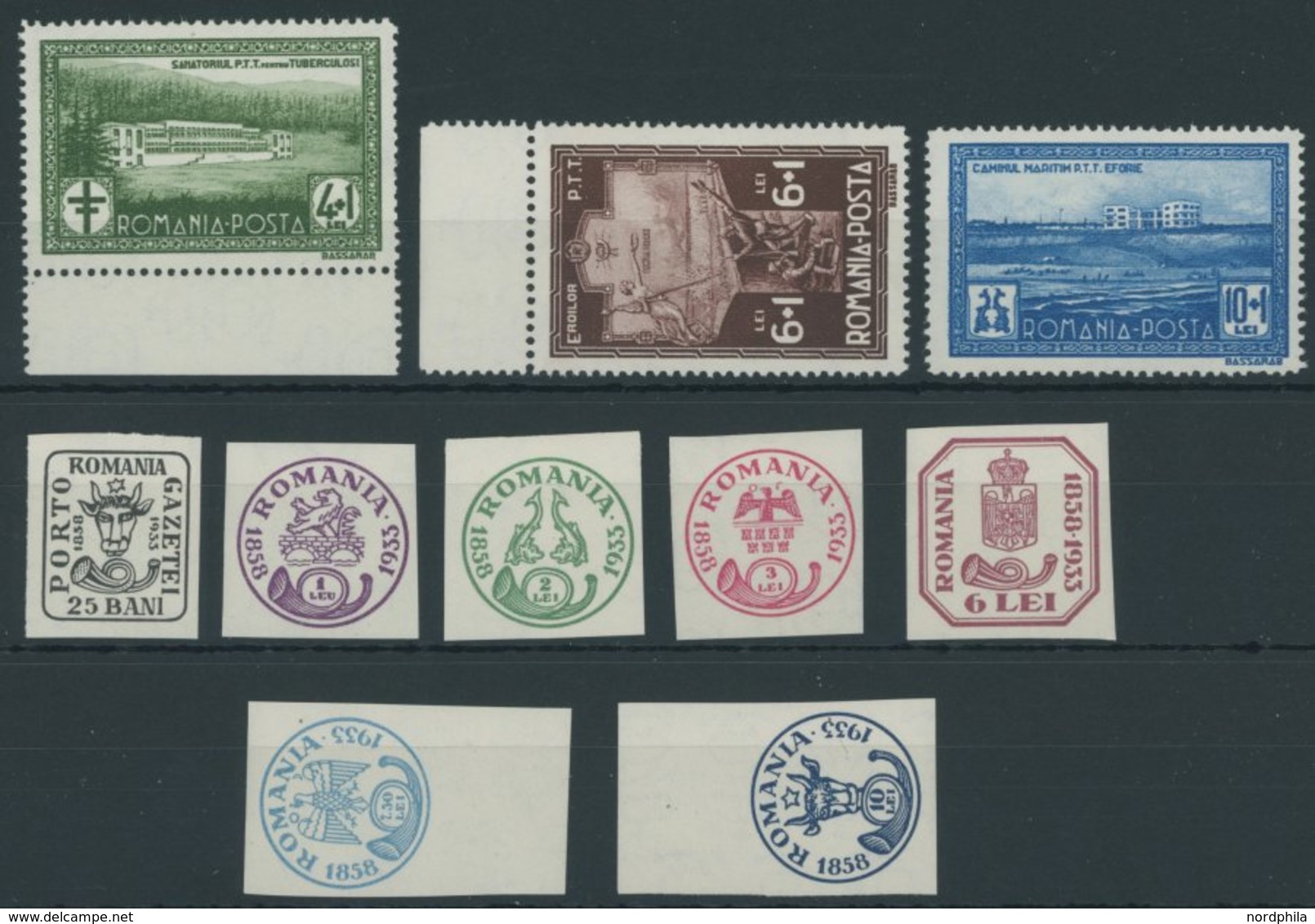 RUMÄNIEN 446-48,50-56 **, 1932, Postbeamte Und 75 Jahre Briefmarken, 2 Postfrische Prachtsätze, Mi. 80.- - Autres & Non Classés