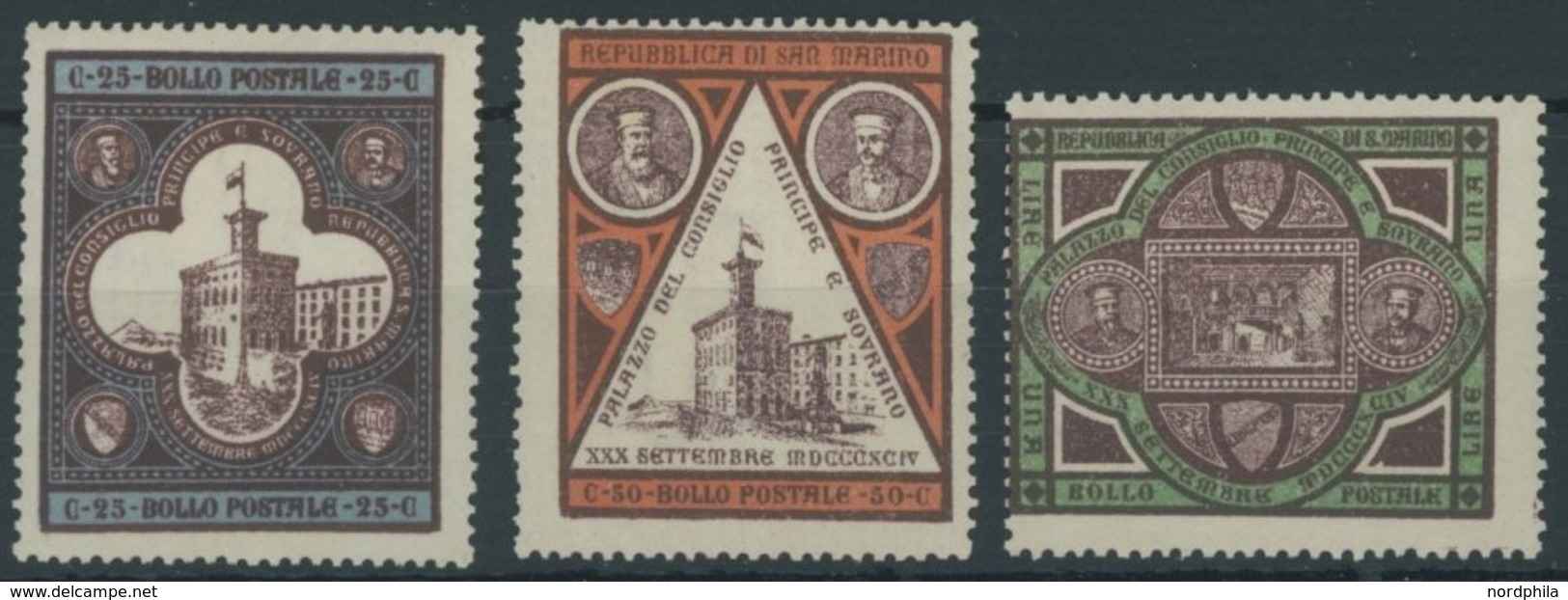 SAN MARINO 23-25 **, 1894, Regierungsgebäude, Postfrischer Prachtsatz - Autres & Non Classés