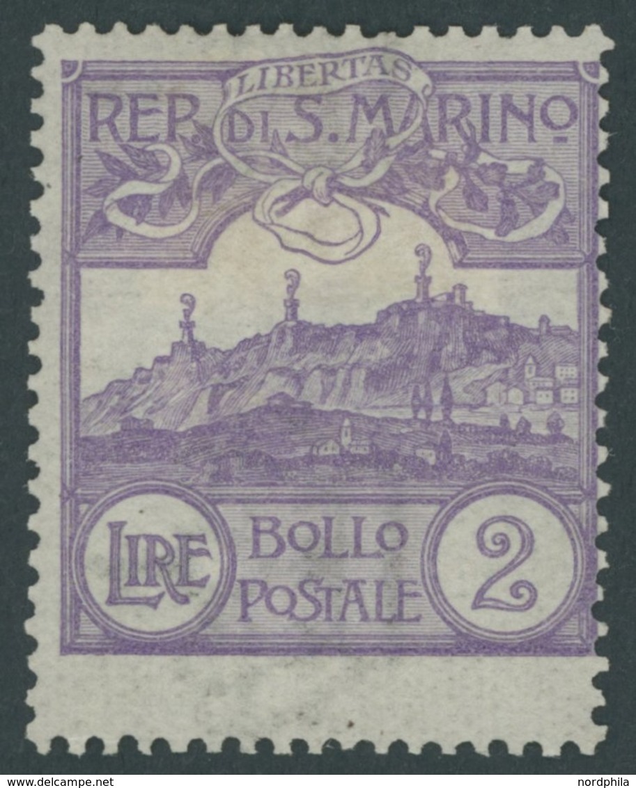 SAN MARINO 44 *, 1903, 2 L. Hellviolett, Falzrest, Pracht, Mi. 700.- - Autres & Non Classés