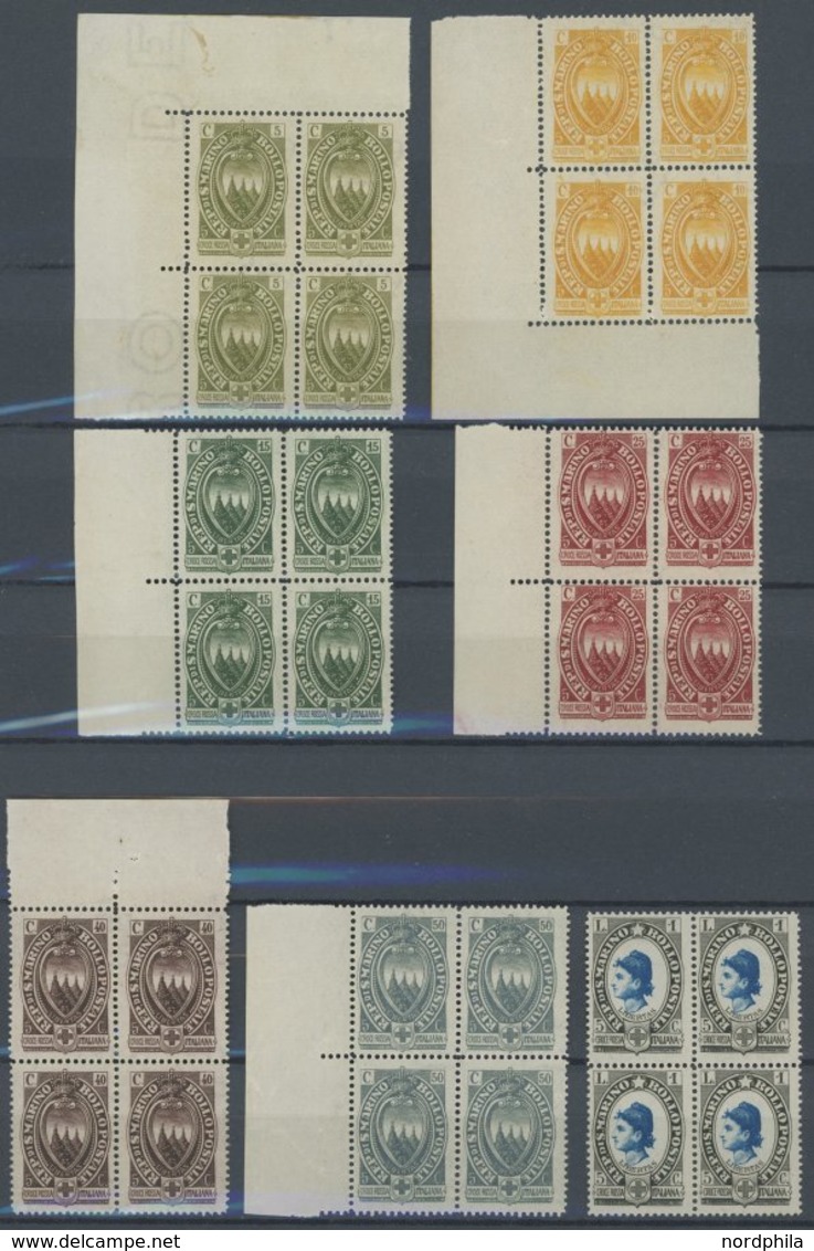 SAN MARINO 91-98 **, 1923, Rotes Kreuz Im Postfrischen Viererblock, Teils Aus Der Bogenecke, Pracht, Mi. (220.-) - Altri & Non Classificati