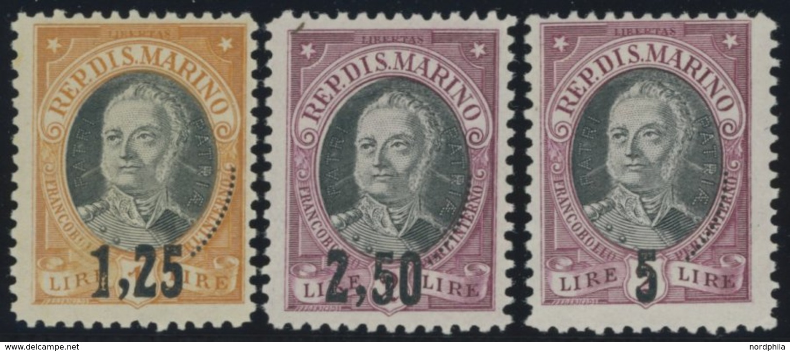 SAN MARINO 133-35 **, 1927, 1.25 L. - 5.00 L. Onofri, Postfrischer Prachtsatz, Gepr. Zumstein, Mi. 180.- - Autres & Non Classés
