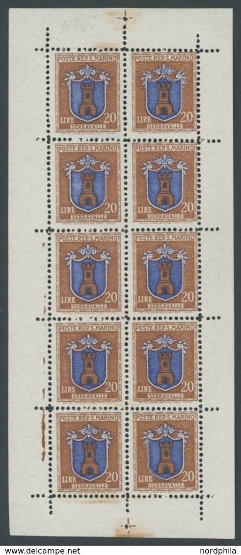 SAN MARINO 332KB **, 1945, 20 L. Wappen Im Kleinbogen (10), Kabinett, Mi. 250.- - Andere & Zonder Classificatie