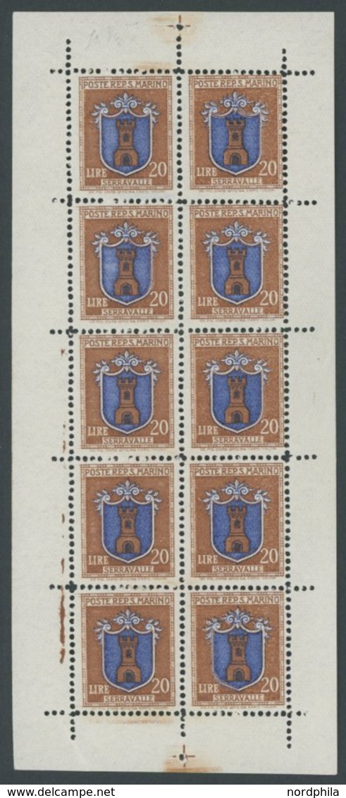 SAN MARINO 332KB **, 1945, 20 L. Wappen Im Kleinbogen (10), Kabinett, Mi. 250.- - Autres & Non Classés