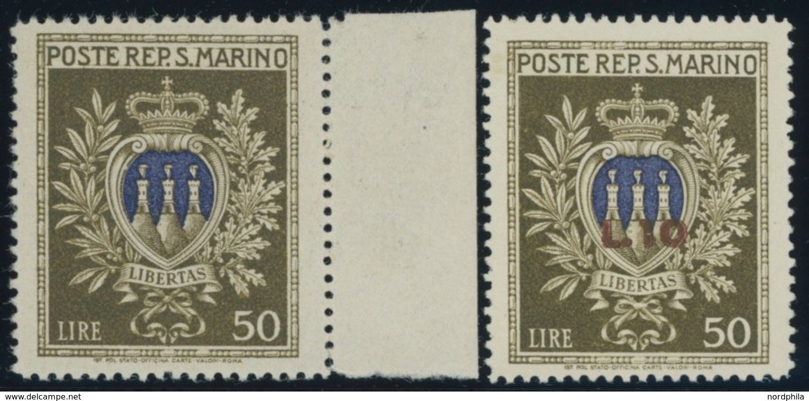 SAN MARINO 334,351 **, 1946, 50 L. Und 50 L. + 10 L. Landeswappen, Postfrisch, 2 Prachtwerte, Mi. 80.- - Autres & Non Classés