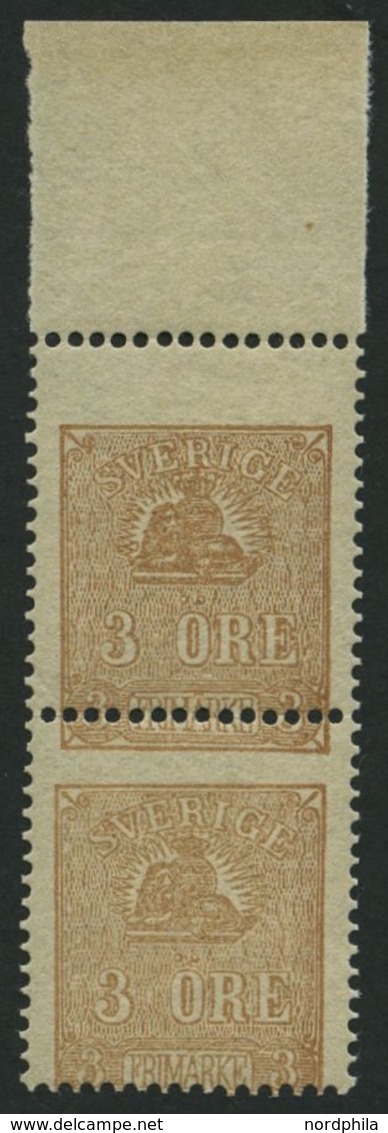 SCHWEDEN 14II Paar **, 1863, 3 Ö. Braun Im Senkrechten Oberrandpaar Mir Starker Verzähnung, Postfrisch, Kabinett, R! - ... - 1855 Prefilatelia