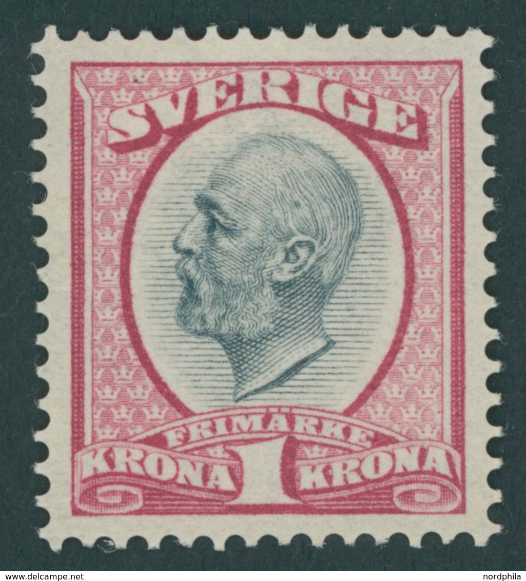 SCHWEDEN 49 *, 1900, 1 Kr. Karmin/grau, Falzrest, Pracht - ... - 1855 Prephilately