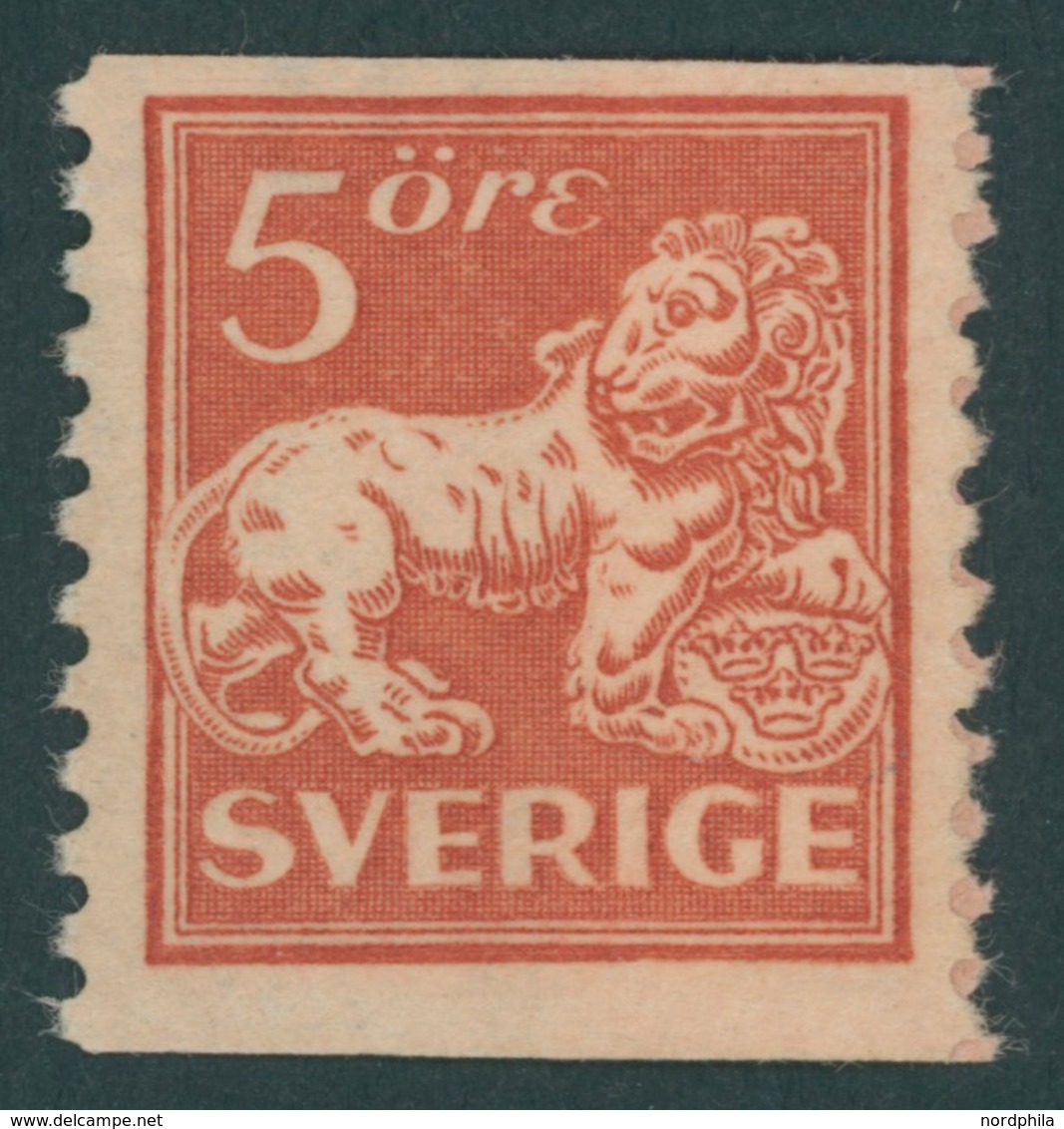 SCHWEDEN 174I IZA **, 1921, 5 Ö. Braunrot, Type I, Wz. Buchstaben, Rollenende Mit Nr. 50, Postfrisch, Pracht, Mi. (200.- - ... - 1855 Voorfilatelie