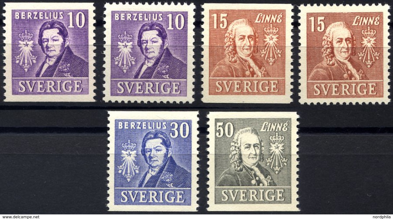 SCHWEDEN 272-75A/B **, 1939, 200 Jahre Akademie Der Wissenschaften, Zweiseitig Und Vierseitig Gezähnt, Prachtsatz (6 Wer - ... - 1855 Prephilately