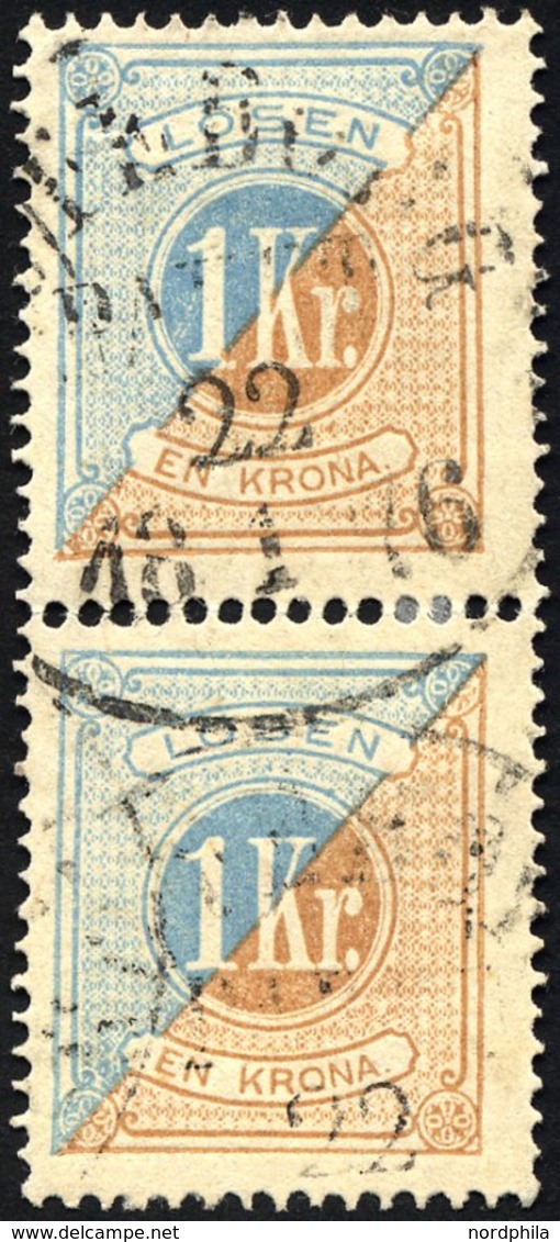 PORTOMARKEN P 10A Paar O, 1874, 1 Kr. Braun/blau Im Senkrechten Paar, Gezähnt 14, Pracht - Gebruikt