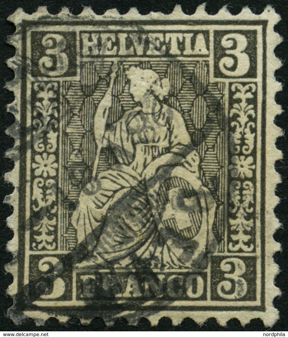 SCHWEIZ BUNDESPOST 21a O, 1862, 3 C. Grauschwarz, üblich Gezähnt Pracht, Gepr. Marchand, Mi. 130.- - 1843-1852 Federal & Cantonal Stamps