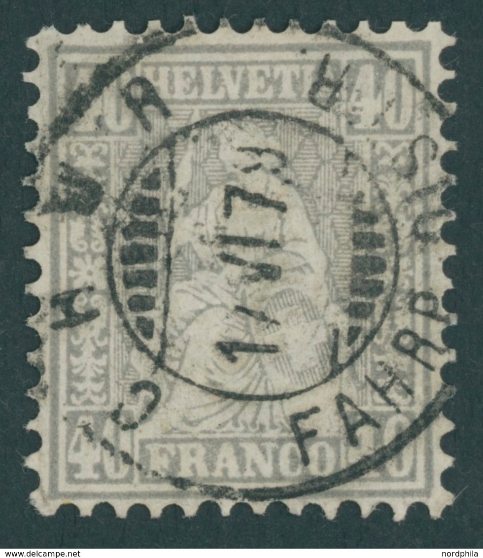SCHWEIZ BUNDESPOST 34 O, 1867, 40 C. Grau, Zentrisch Gestempelt, Kabinett, Mi. (140.-) - 1843-1852 Timbres Cantonaux Et  Fédéraux