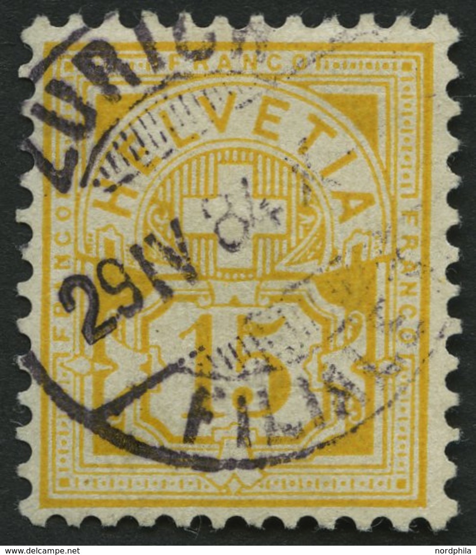 SCHWEIZ BUNDESPOST 49 O, 1882, 15 C. Lebhaftgelbocker, Pracht, Mi. 300.- - 1843-1852 Federal & Cantonal Stamps