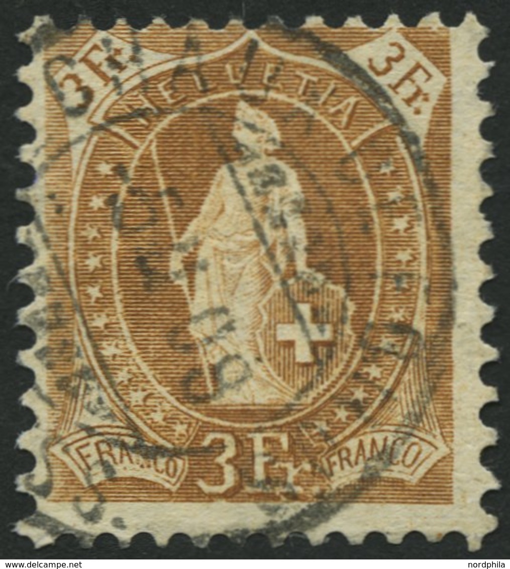 SCHWEIZ BUNDESPOST 80C O, 1905, 3 Fr. Gelbbraun, Gezähnt K 111/2:11, Pracht, Mi. 190.- - 1843-1852 Federale & Kantonnale Postzegels