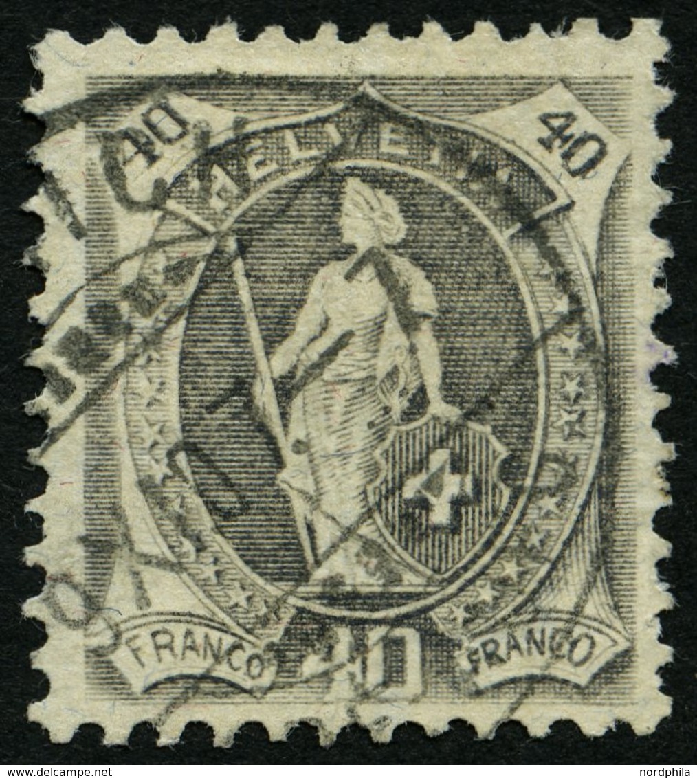 SCHWEIZ BUNDESPOST 91D O, 1907, 40 C. Grau, Gezähnt K 111/2:12, Faserpapier, Pracht, Mi. 65.- - 1843-1852 Correos Federales Y Cantonales