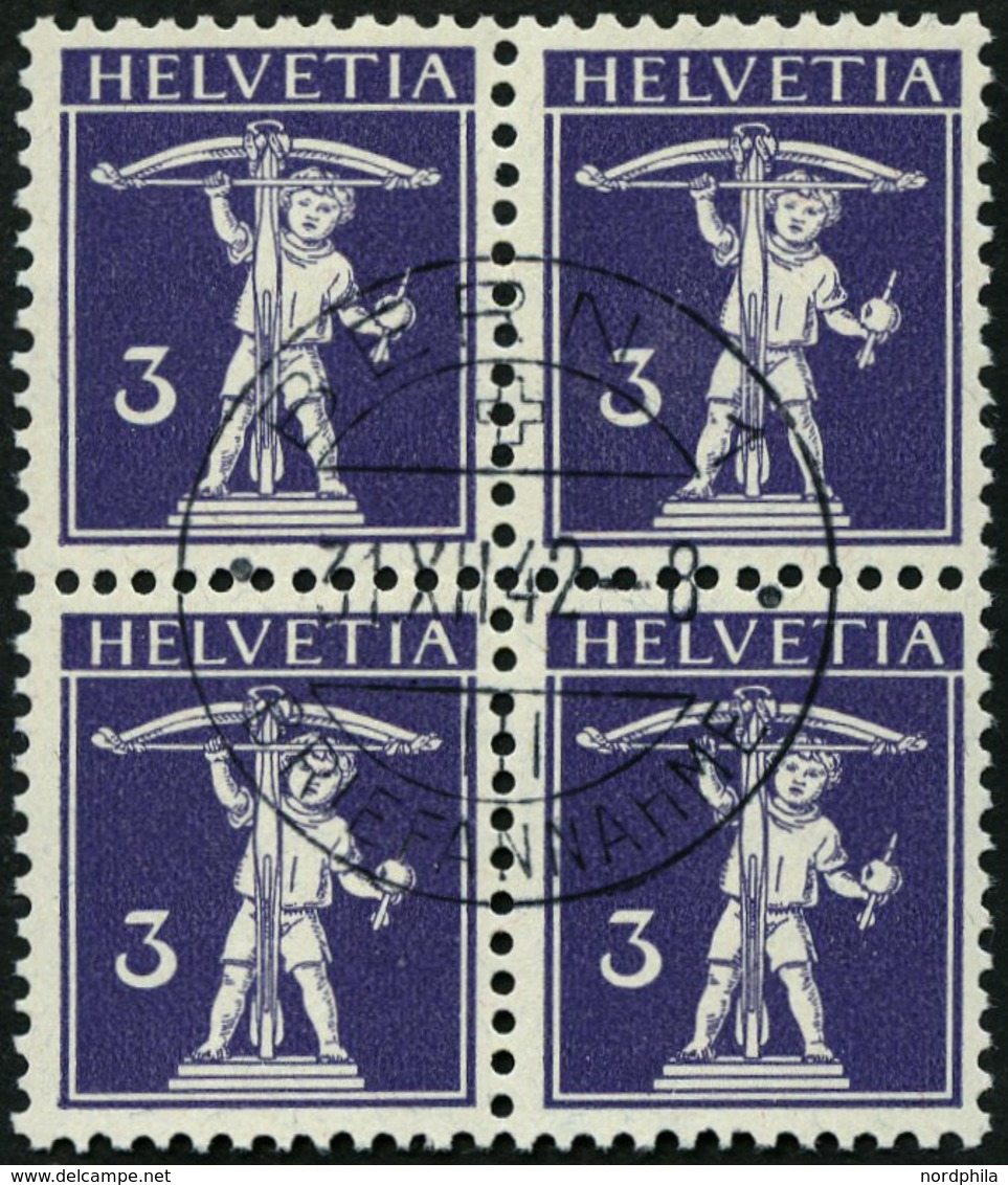 SCHWEIZ BUNDESPOST 112I VB O, 1909, 3 C. Schwarzbläulichviolett, Type I, Im Viererblock Mit Zentrischem Letzttagsstempel - 1843-1852 Federal & Cantonal Stamps