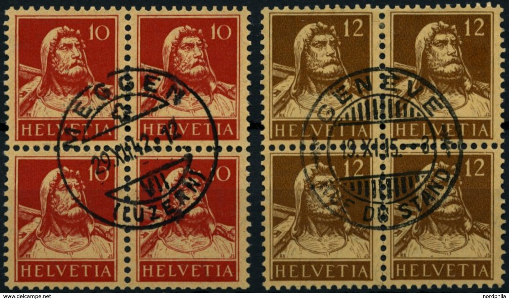 SCHWEIZ BUNDESPOST 118II,119 VB O, 1914, 10 C. Rot Auf Mattorange, Type II, Und 12 C. Braun, In Zentrisch Gestempelten V - 1843-1852 Timbres Cantonaux Et  Fédéraux