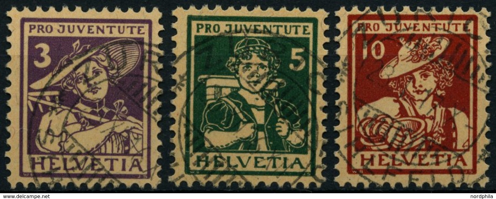 SCHWEIZ BUNDESPOST 130-32 O, 1916, Pro Juventute, Prachtsatz, Mi. 150.- - 1843-1852 Federale & Kantonnale Postzegels