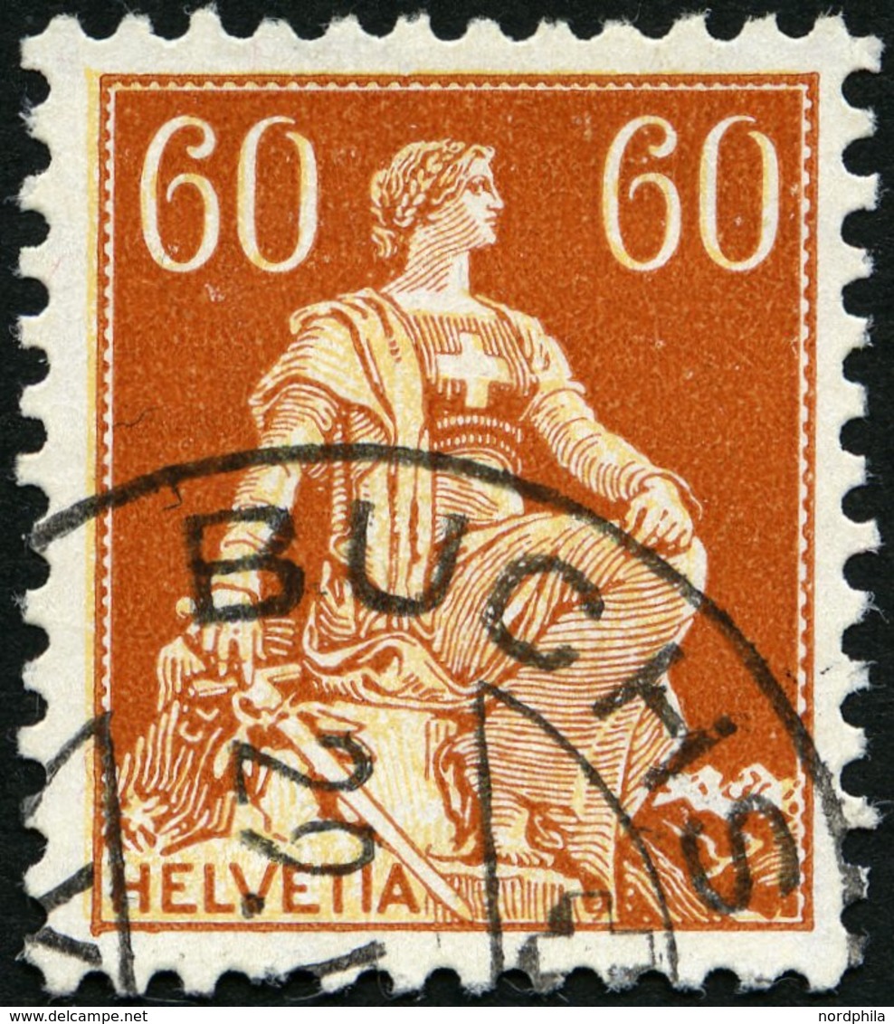 SCHWEIZ BUNDESPOST 140y O, 1915, 60 C. Schwärzlichrötlichorange/mattgelborange, Glatter Gummi, Normale Zähnung, Pracht,  - 1843-1852 Correos Federales Y Cantonales