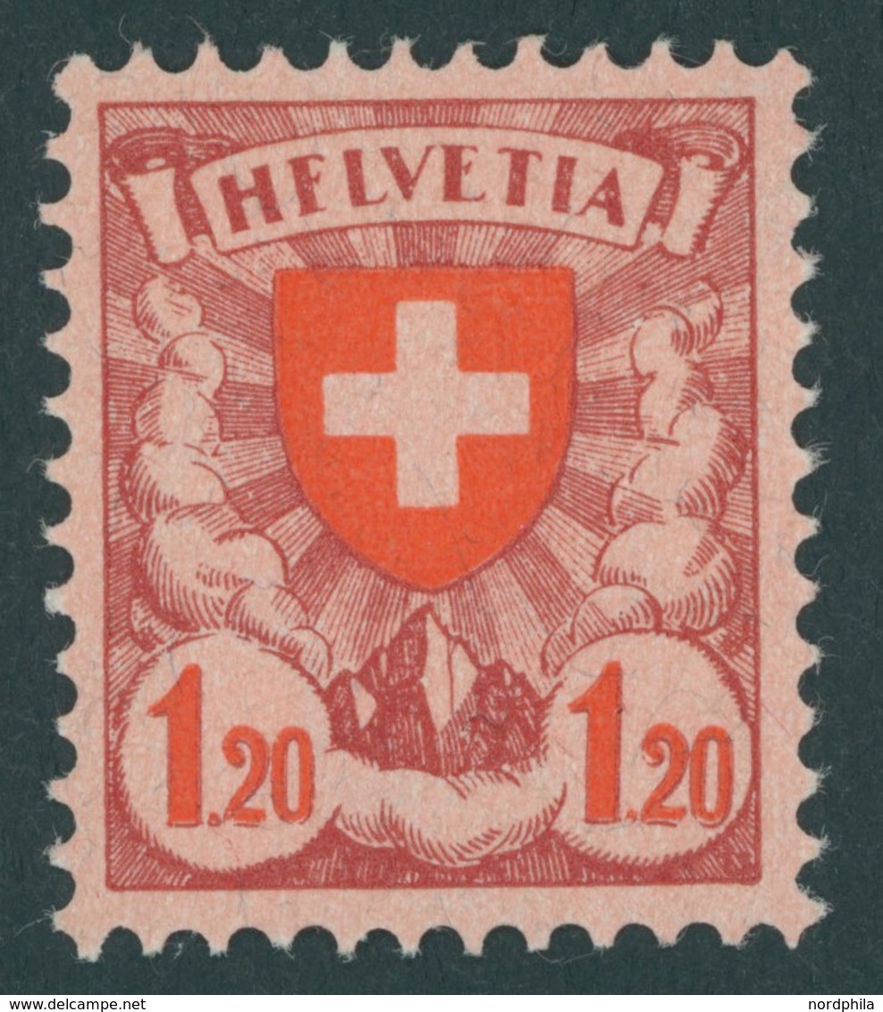 SCHWEIZ BUNDESPOST 195xI **, 1924, 1.20 Fr., Gewöhnliches Papier, Mit Abart Erstes E In Helvetia Wie F Pracht, Mi. 60.- - 1843-1852 Correos Federales Y Cantonales