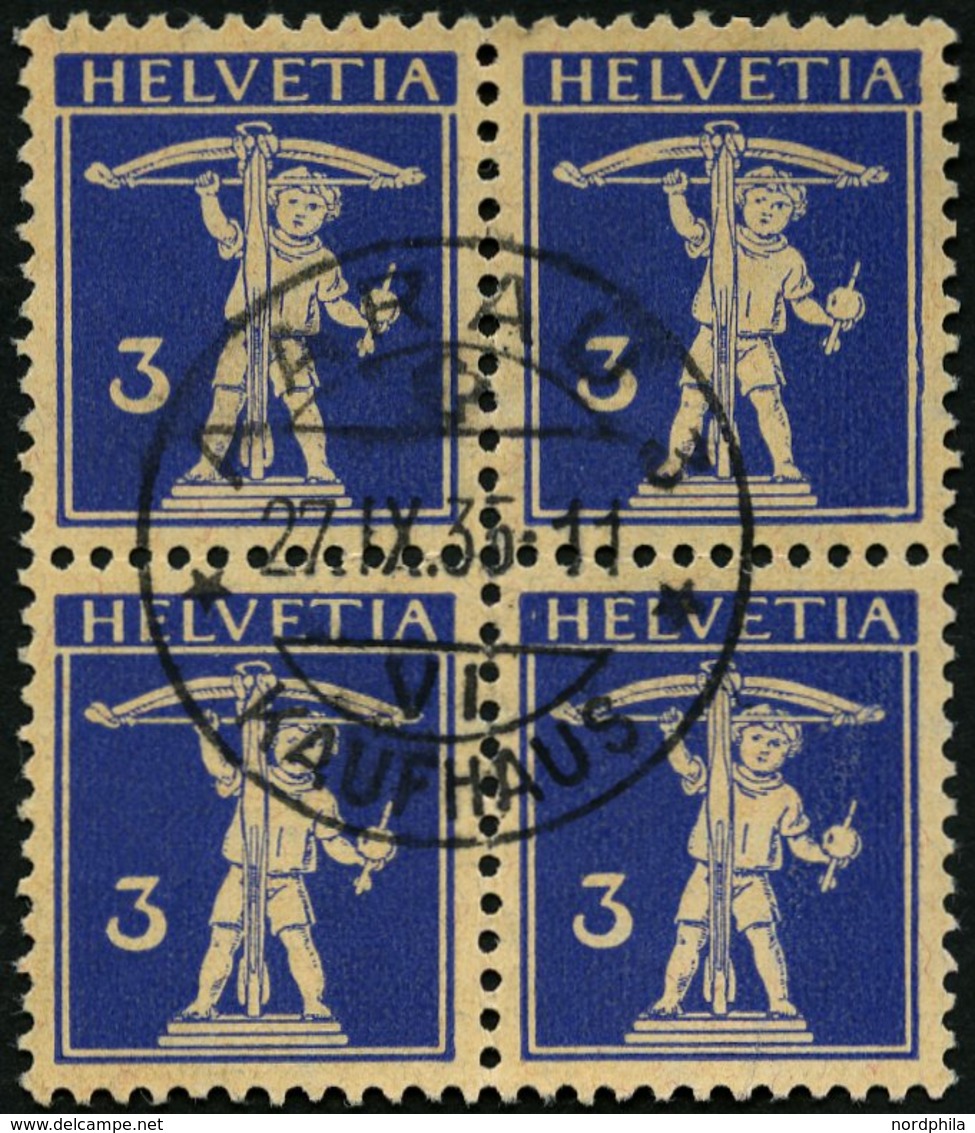 SCHWEIZ BUNDESPOST 199z VB O, 1933, 3 C. Lilaultramarin Auf Mattgelblichorange, Geriffelter Gummi, Im Zentrisch Gestempe - 1843-1852 Federal & Cantonal Stamps
