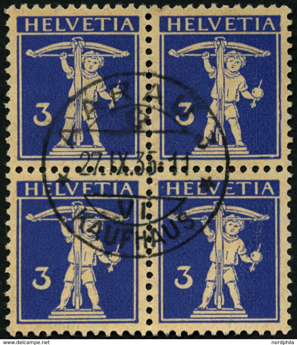 SCHWEIZ BUNDESPOST 199z VB O, 1933, 3 C. Lilaultramarin Auf Mattgelblichorange, Geriffelter Gummi, Im Zentrisch Gestempe - 1843-1852 Correos Federales Y Cantonales