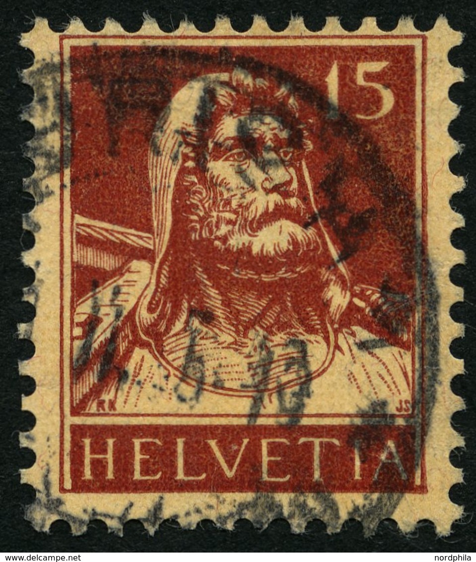 SCHWEIZ BUNDESPOST 205z O, 1933, 15 C. Braunkarmin Auf Hellchromgelb, Geriffelter Gummi, Kleine Knitter Sonst Pracht, Mi - 1843-1852 Federal & Cantonal Stamps