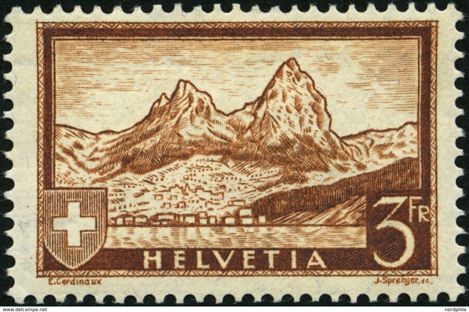 SCHWEIZ BUNDESPOST 226 *, 1931, 3 Fr. Gebirgslandschaften, Kleine Falzreste, Pracht - 1843-1852 Timbres Cantonaux Et  Fédéraux