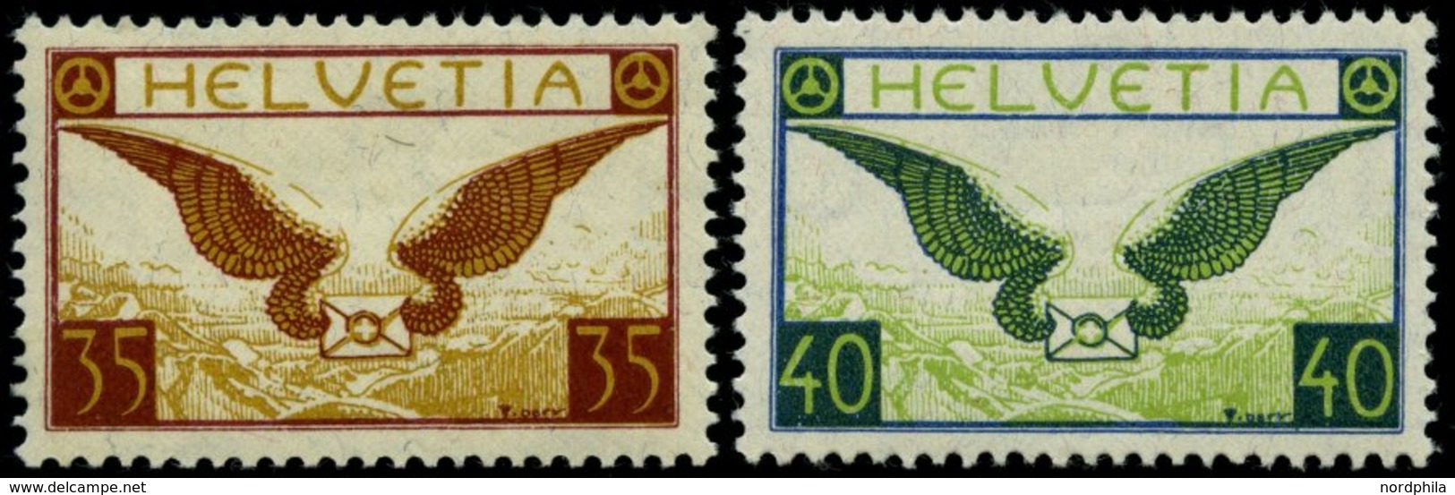 SCHWEIZ BUNDESPOST 233/4x *, 1929, Geflügelter Brief, Gewöhnliches Papier, Pracht, Mi. 200.- - 1843-1852 Timbres Cantonaux Et  Fédéraux