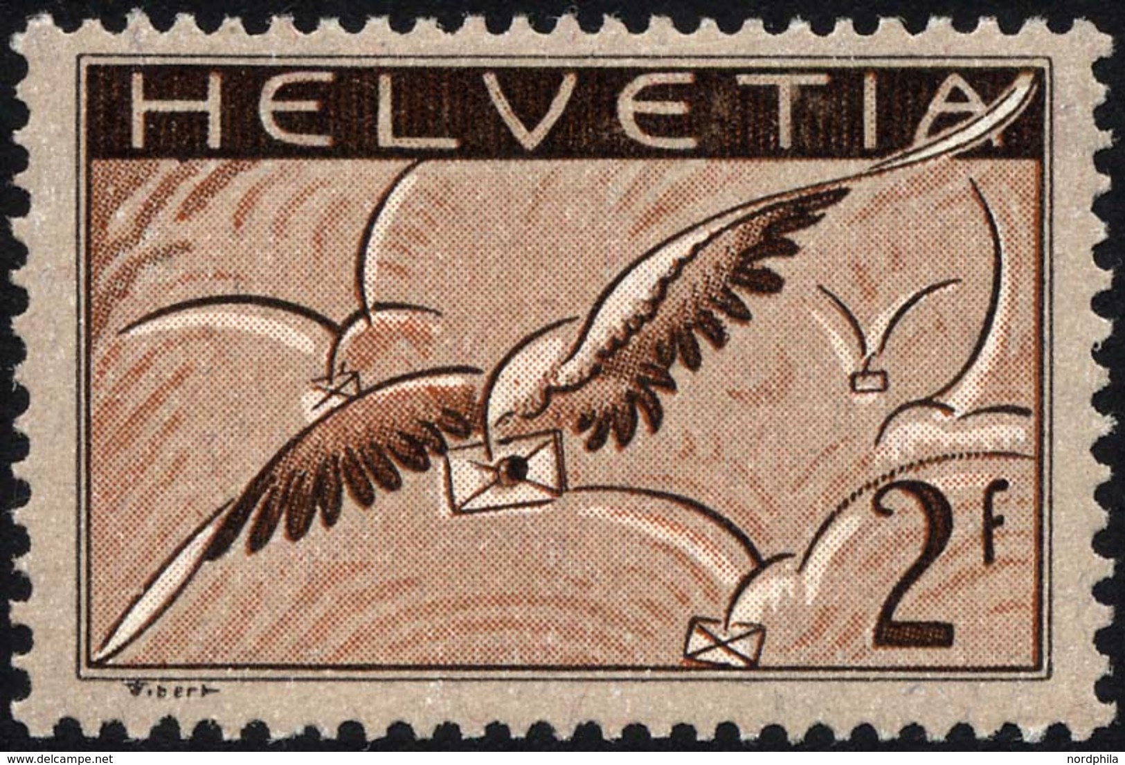 SCHWEIZ BUNDESPOST 245x *, 1930, 2 Fr. Brieftaube, Gewöhnliches Papier, Falzrest, Pracht - 1843-1852 Timbres Cantonaux Et  Fédéraux