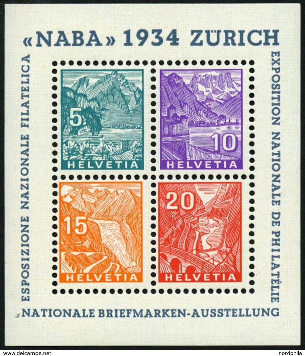 SCHWEIZ BUNDESPOST Bl. 1 **, 1934, Block NABA, Pracht, Mi. 800.- - 1843-1852 Federal & Cantonal Stamps
