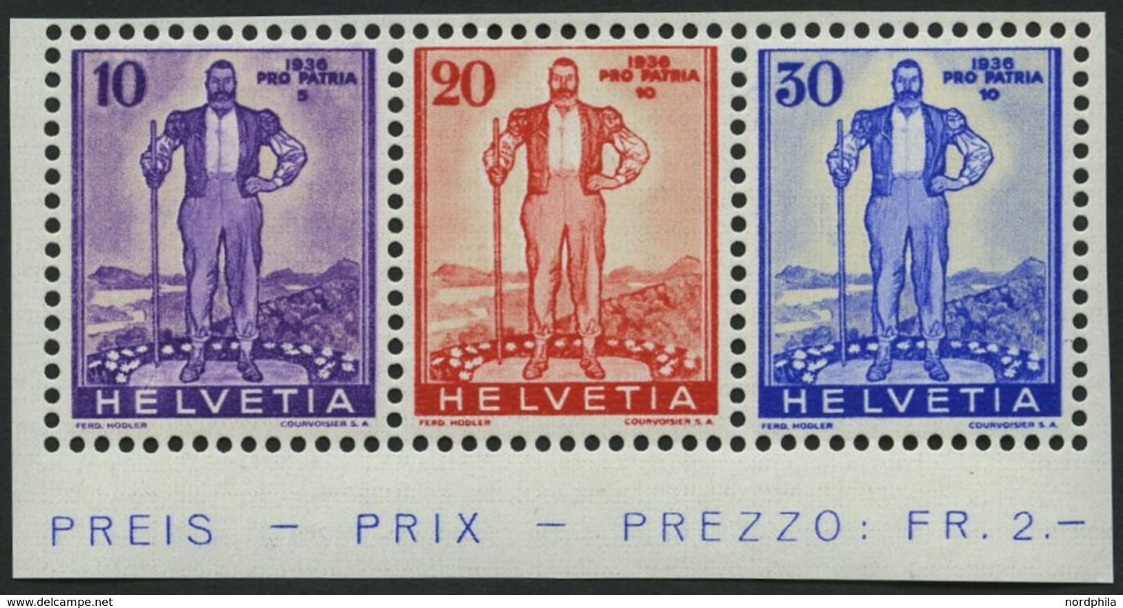 SCHWEIZ BUNDESPOST ÞA294-96 **, 1936, Pro Patria, Prachtstreifen, Mi. 52.- - 1843-1852 Federal & Cantonal Stamps