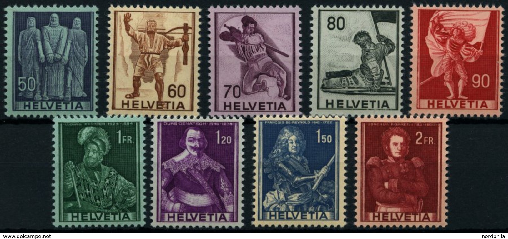 SCHWEIZ BUNDESPOST 377-85 **, 1941, Historische Darstellungen, Prachtsatz, Mi. 70.- - 1843-1852 Federal & Cantonal Stamps