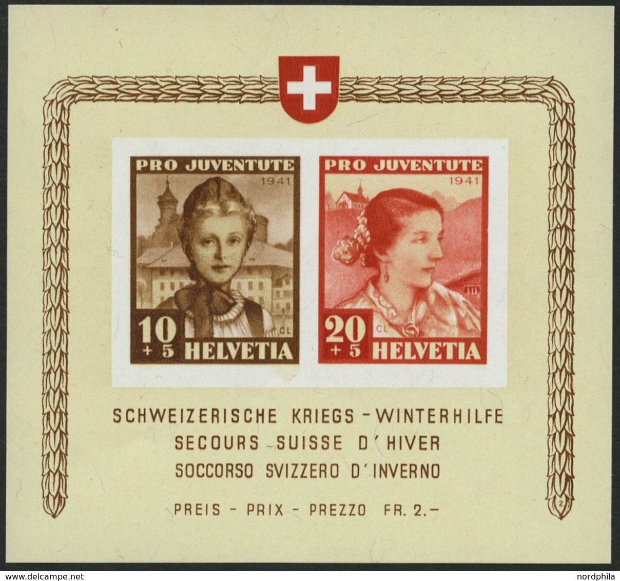SCHWEIZ BUNDESPOST Bl. 6 **, 1941, Block Kriegs-Winterhilfe, Pracht, Mi. 140.- - 1843-1852 Federal & Cantonal Stamps