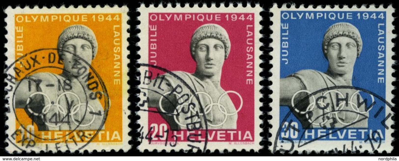 SCHWEIZ BUNDESPOST 428-30y O, 1944, Olympische Spiele, Kürzere Fasern, Prachtsatz, Mi. 100.- - 1843-1852 Timbres Cantonaux Et  Fédéraux