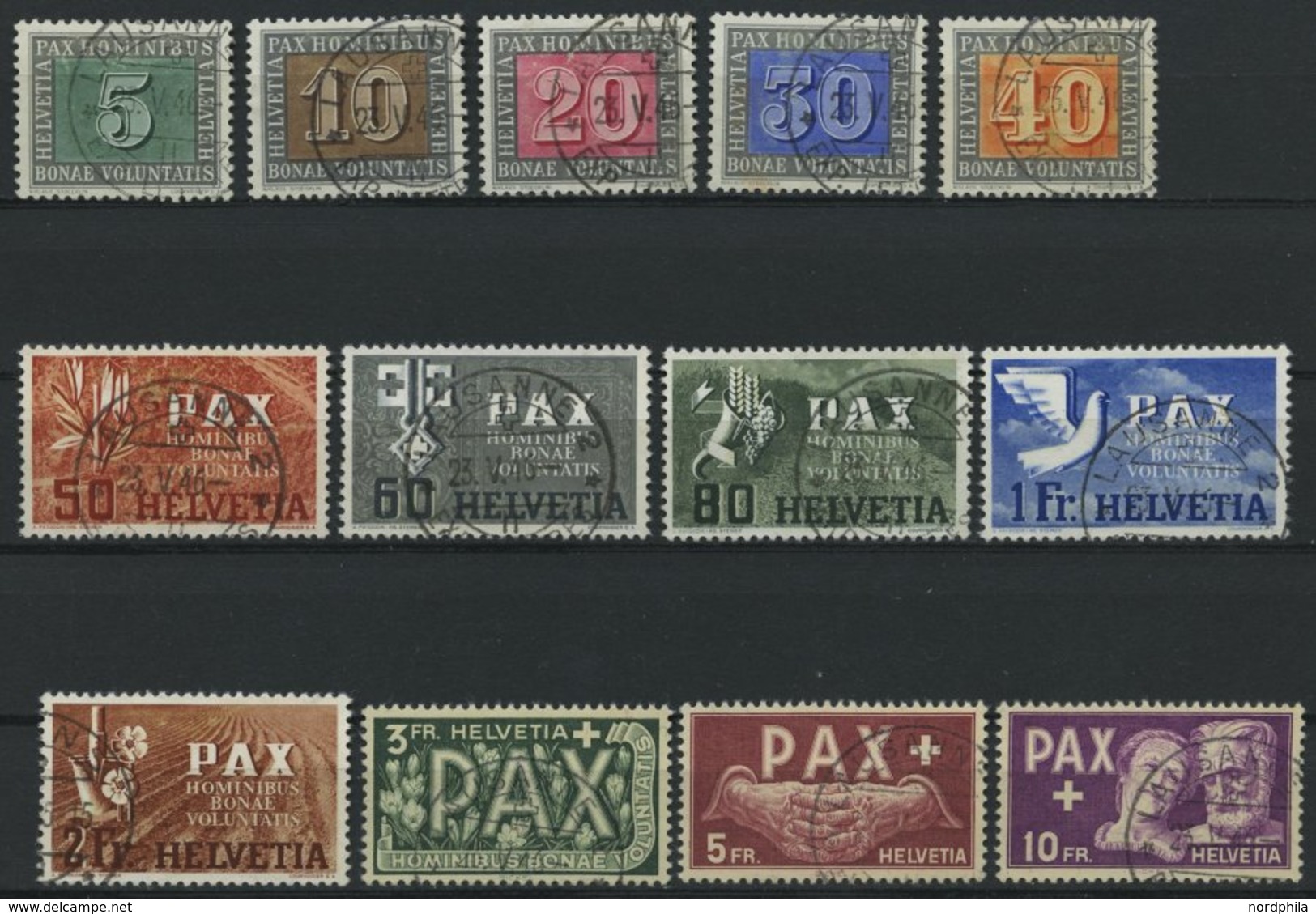 SCHWEIZ BUNDESPOST 447-59 O, 1945, PAX, Prachtsatz, Mi. 1000.- - 1843-1852 Timbres Cantonaux Et  Fédéraux