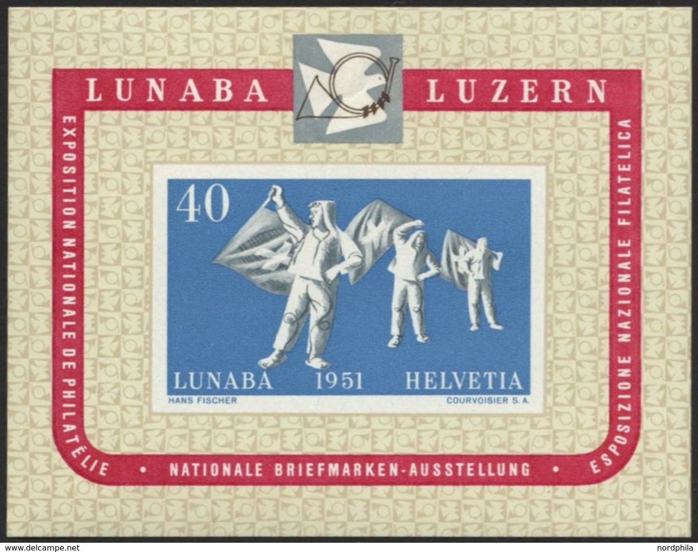 SCHWEIZ BUNDESPOST Bl. 14 **, 1951, Block LUNABA, Pracht, Mi. 280.- - 1843-1852 Correos Federales Y Cantonales