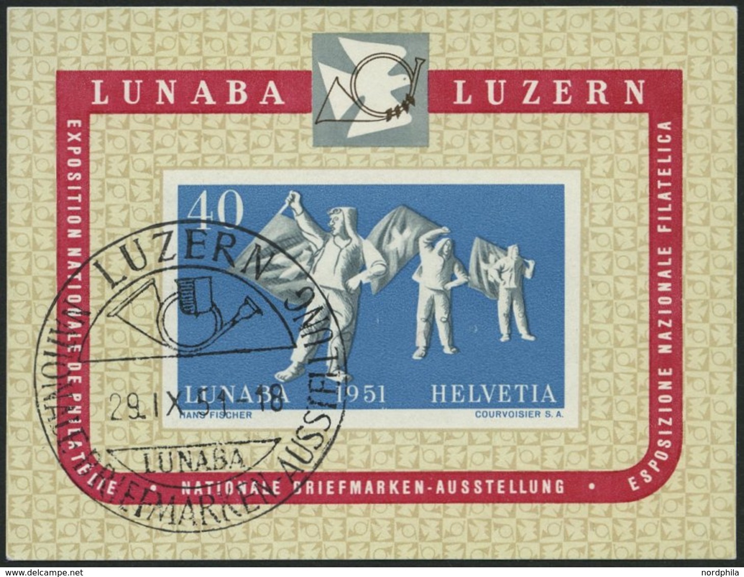 SCHWEIZ BUNDESPOST Bl. 14 O, 1951, Block LUNABA, Ersttags-Sonderstempel, Pracht, Mi. (200.-) - 1843-1852 Timbres Cantonaux Et  Fédéraux