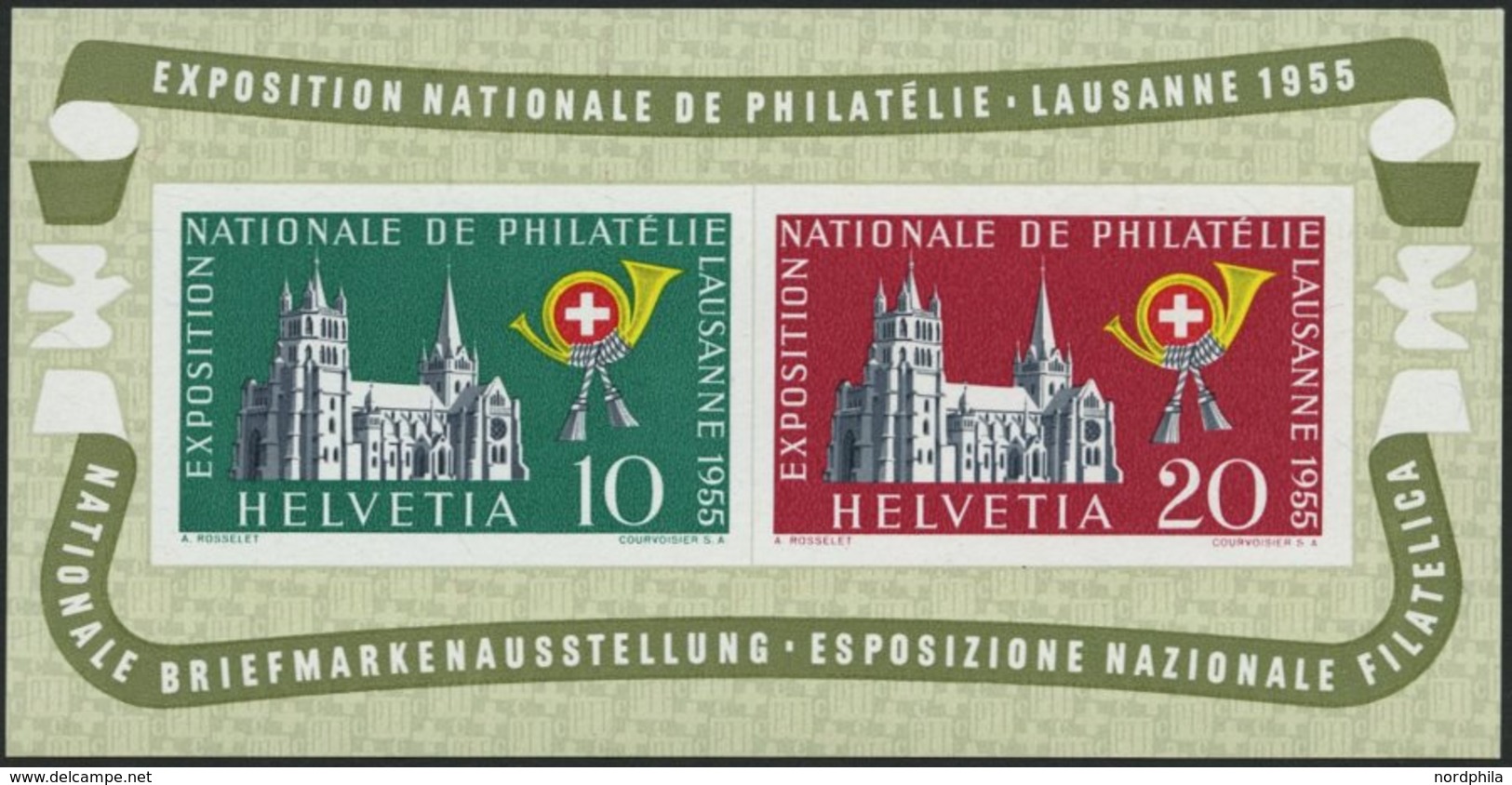 SCHWEIZ BUNDESPOST Bl. 15 **, 1955, Block Lausanne, Pracht, Mi. 110.- - 1843-1852 Kantonalmarken Und Bundesmarken