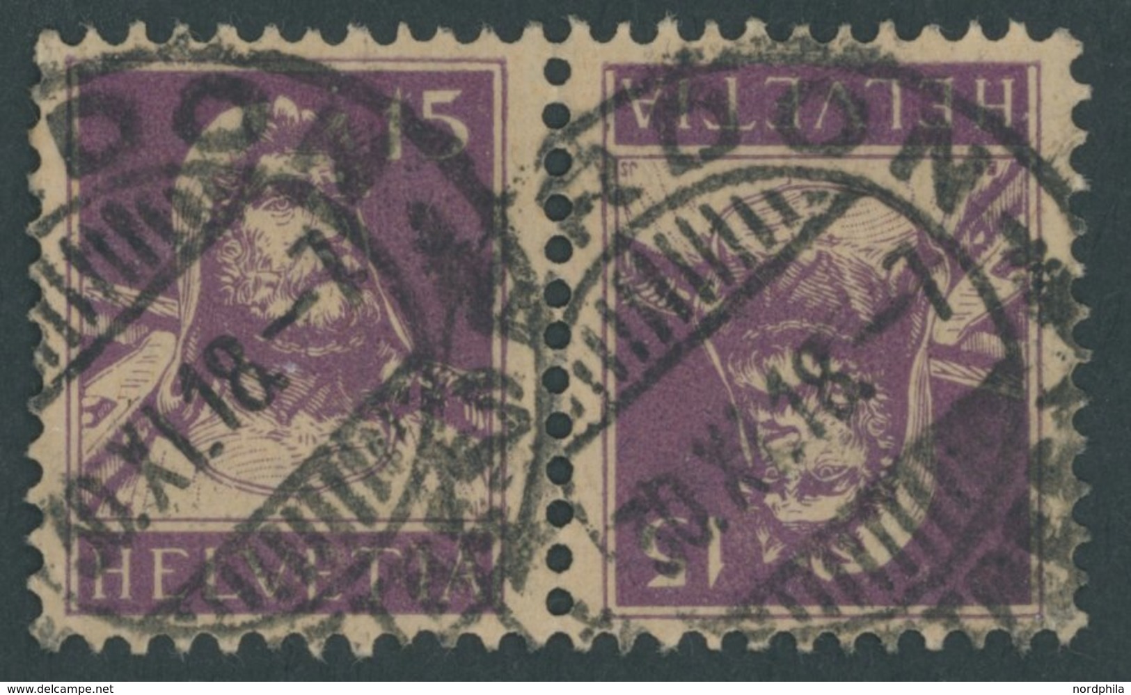 ZUSAMMENDRUCKE K 12 O, 1918, Tellbrustbild Kehrdruck 15 + 15, Feinst (kleine Knitterspur), Mi. 200.- - Se-Tenant