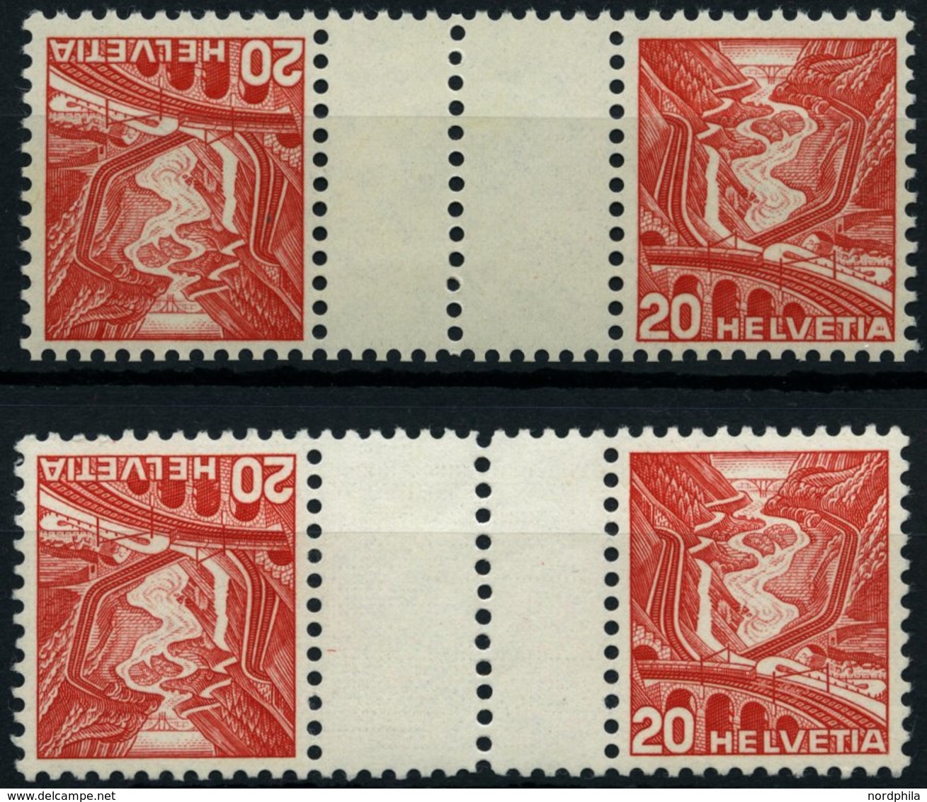ZUSAMMENDRUCKE KZ 11yC,zC **, 1937, Landschaften Kehrdrucke 20 + Z + 20, Beide Gummierungen, Zwischensteg Senkrecht Gezä - Zusammendrucke