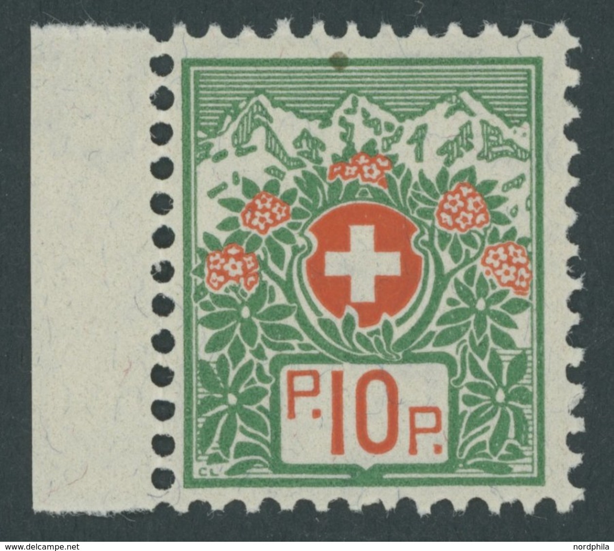 PORTOFREIHEITSMARKEN Pf 12IIx **, 1927, 10 C. Alpenrose, Faserpapier, Ohne Kontrollnummer, Postfrisch, Pracht, Mi. 70.- - Vrijstelling Van Portkosten