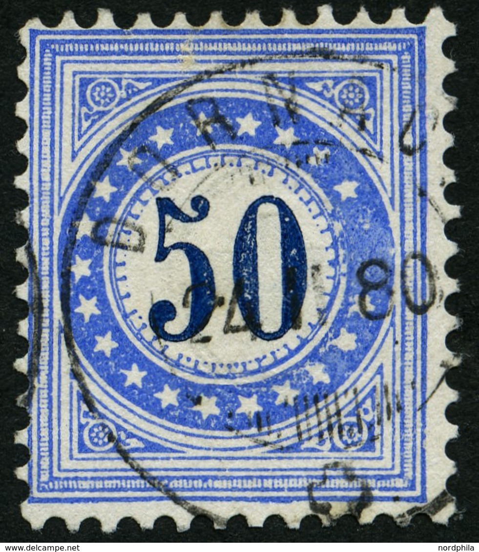 PORTOMARKEN P 7I O, 1878, 50 C. Blau/dunkelblau Mit Abart 5.und 6. Stern Rechts Fehlend, Pracht - Strafportzegels