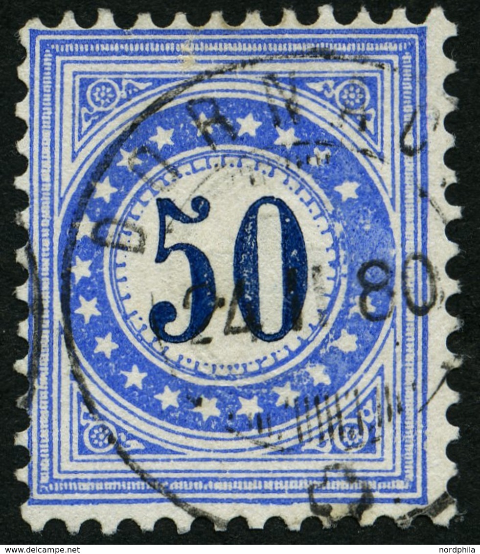 PORTOMARKEN P 7I O, 1878, 50 C. Blau/dunkelblau Mit Abart 5.und 6. Stern Rechts Fehlend, Pracht - Segnatasse