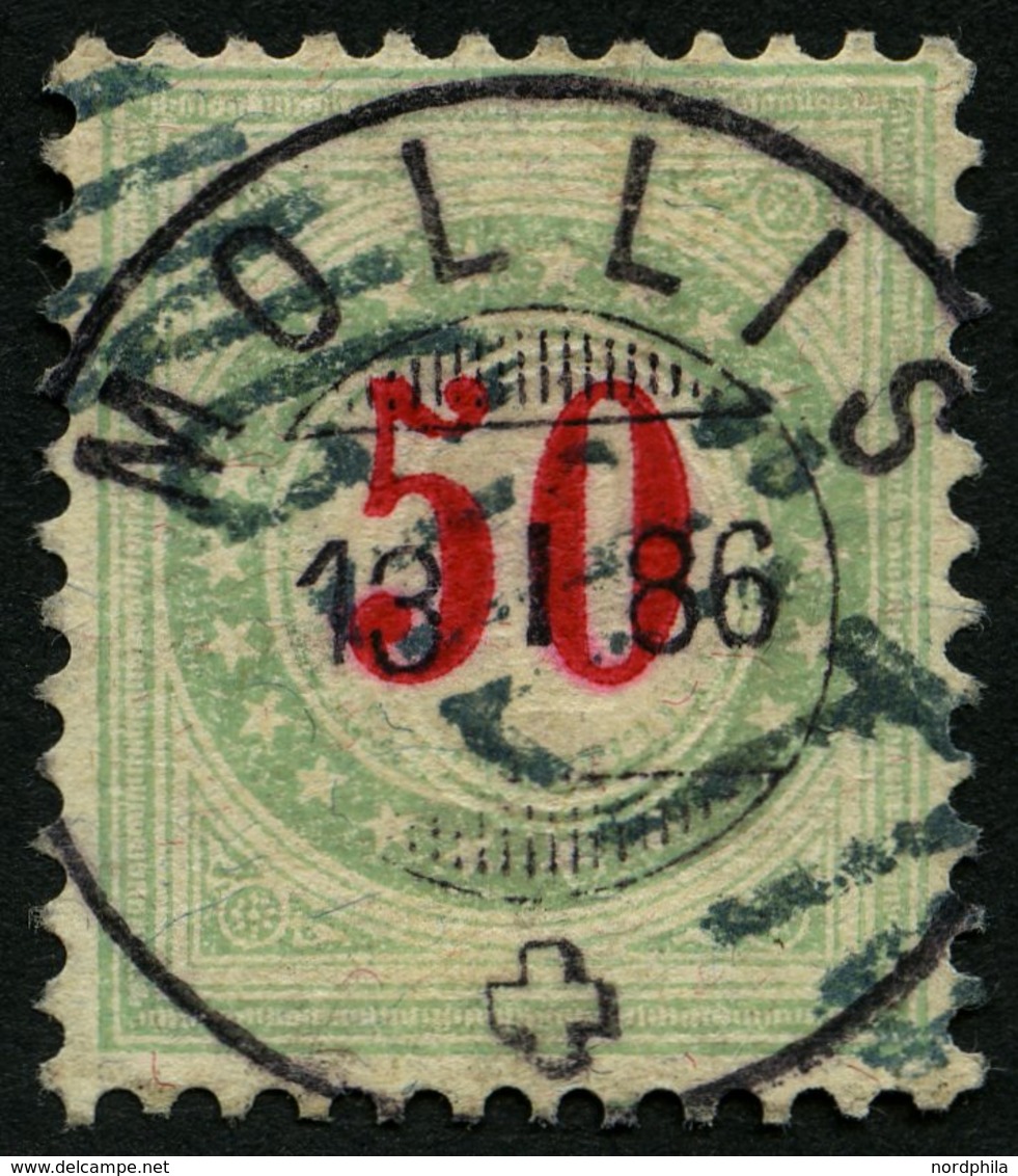 PORTOMARKEN P 20 IIAXaK O, 1883, 50 C. Opalgrün/rot, Zentrischer K2 MOLLIS Und Blauer Ungültig-Stempel, Pracht, Mi. 70.- - Impuesto