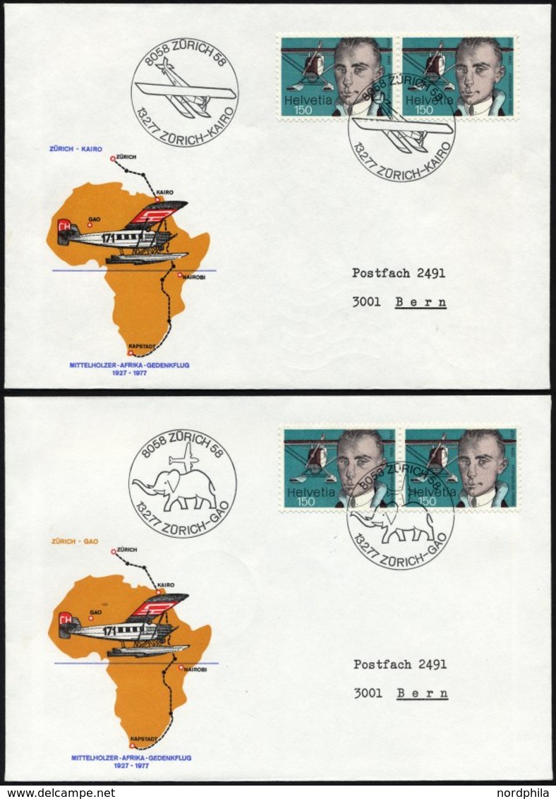 LUFTPOST SF 77.1.a-d BRIEF, 13.2.1977, Mittelholzer Afrika-Gedenkflug ZÜRICH-KAIRO,-NAIROBI,-KAPSTADT Und -GAO, 4 Pracht - Primi Voli