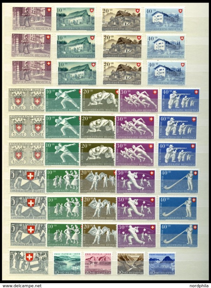 SAMMLUNGEN **, 1907-63, Postfrische Partie Meist Verschiedener Kompletter Ausgaben Schweiz, Schwerpunkt Pro Patria Und P - Verzamelingen