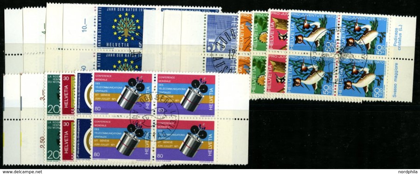 LOTS VB O, 1964-76, Partie Verschiedener Ausgaben In Rand-Viererblocks, Alle Von Der Versandstelle Gestempelt, Pracht, M - Verzamelingen
