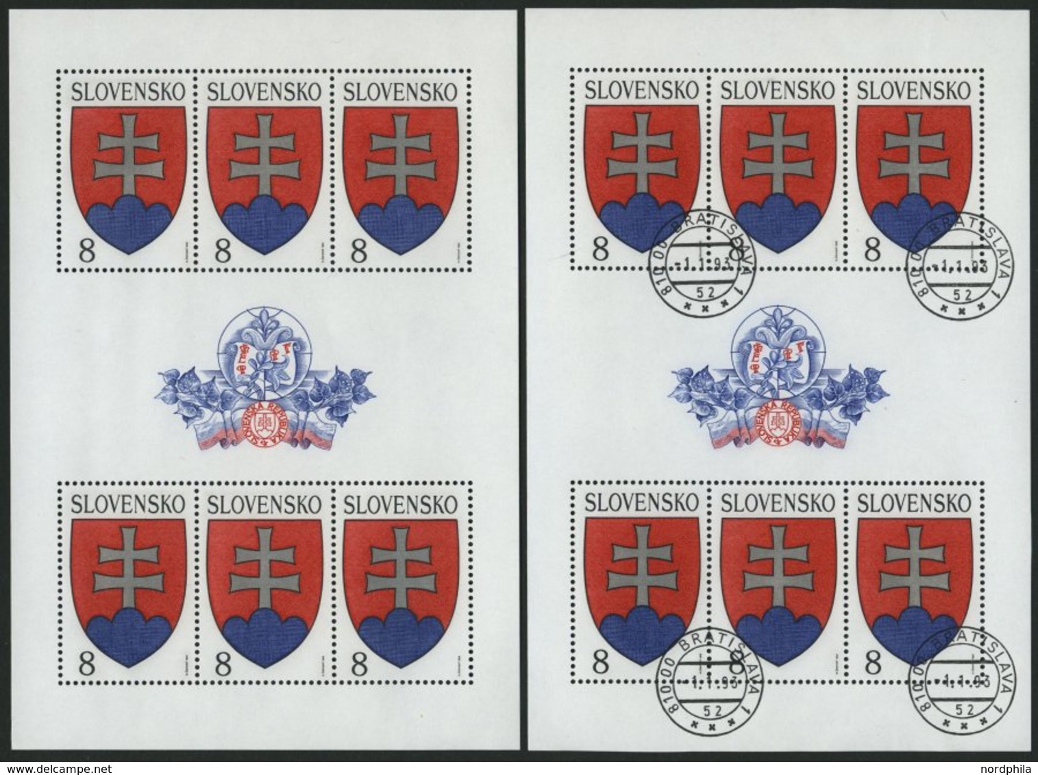 SLOWAKEI 162KB **,o , 1993, 8 Kcs. Wappen Im Kleinbogen, Jeweils Postfrisch Und Gestempelt, Pracht, Mi. 60.- - Autres & Non Classés