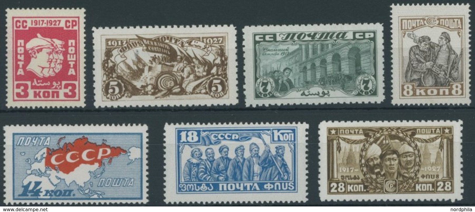 SOWJETUNION 328-34 *, 1927, Oktoberrevolution, Falzrest, Prachtsatz - Usados