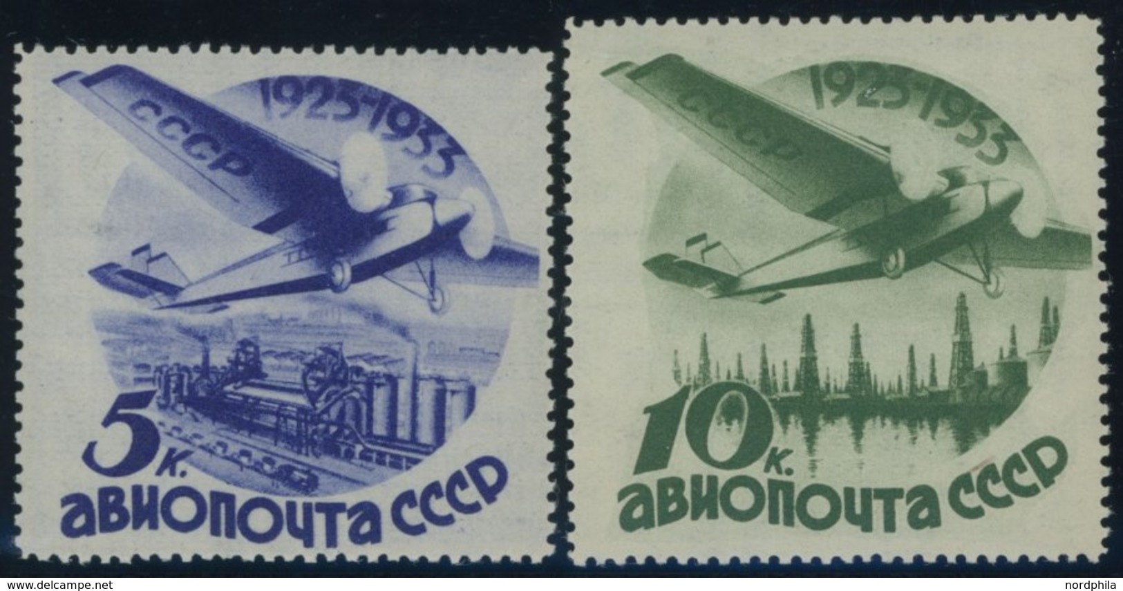 SOWJETUNION 462/3Y **, 1934, 5 Und 10 K. Luftfahrt Und Luftpost, Wz, Liegend, Postfrisch, 2 Prachtwerte, Mi. 120.- - Gebraucht